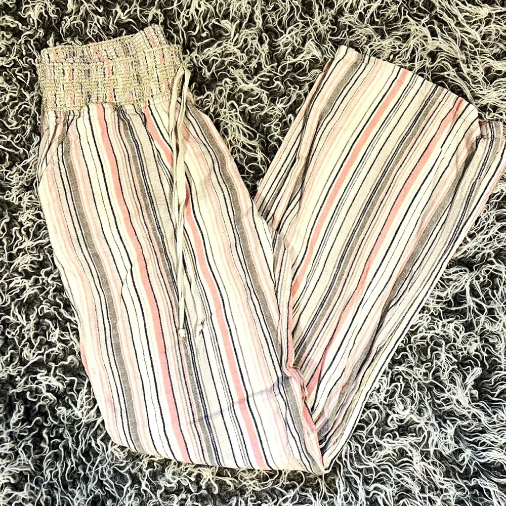 Vanity Striped Linen-Blend Shorts in Pink, Blue & Cream 0048